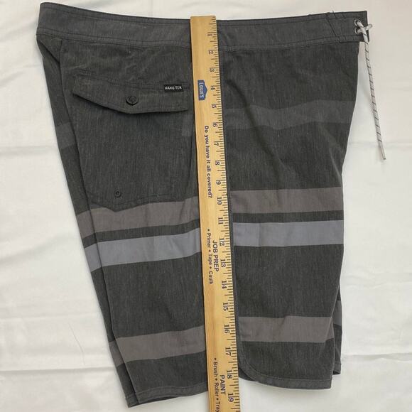 Hang Ten Board Shorts Swim Trunks Surf Gray Striped Size 34 Embroidered Logo - Picture 11 of 11